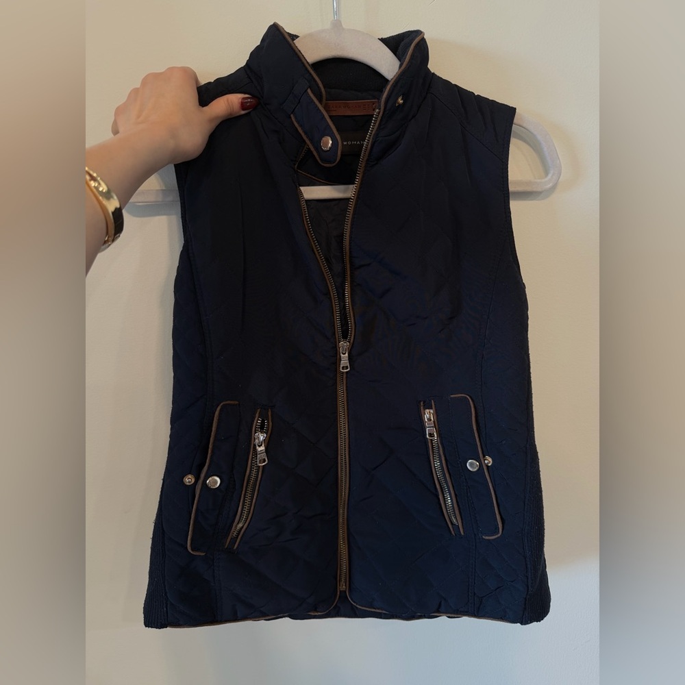 Zara Woman Navy Quilted Vest
